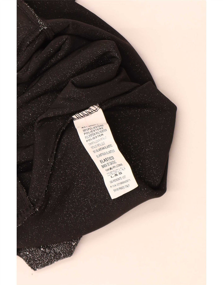 Vintage mujer sin mangas body UK 8 pequeño negro moteado poliéster