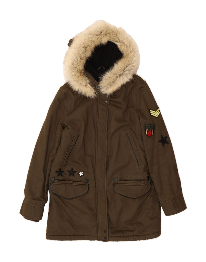 ZARA Womens Hooded Parka Jacket UK 6 XS Brown Vintage Zara and Second-Hand Zara from Messina Hembry 