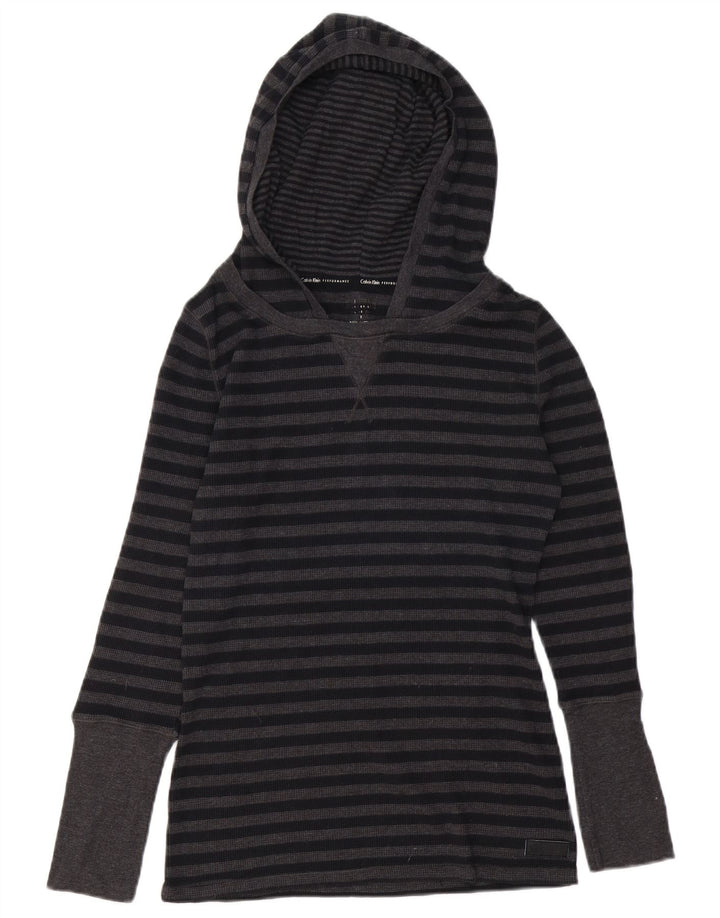 Calvin Klein Top con capucha para mujer Manga larga UK 12 Algodón a rayas gris medio