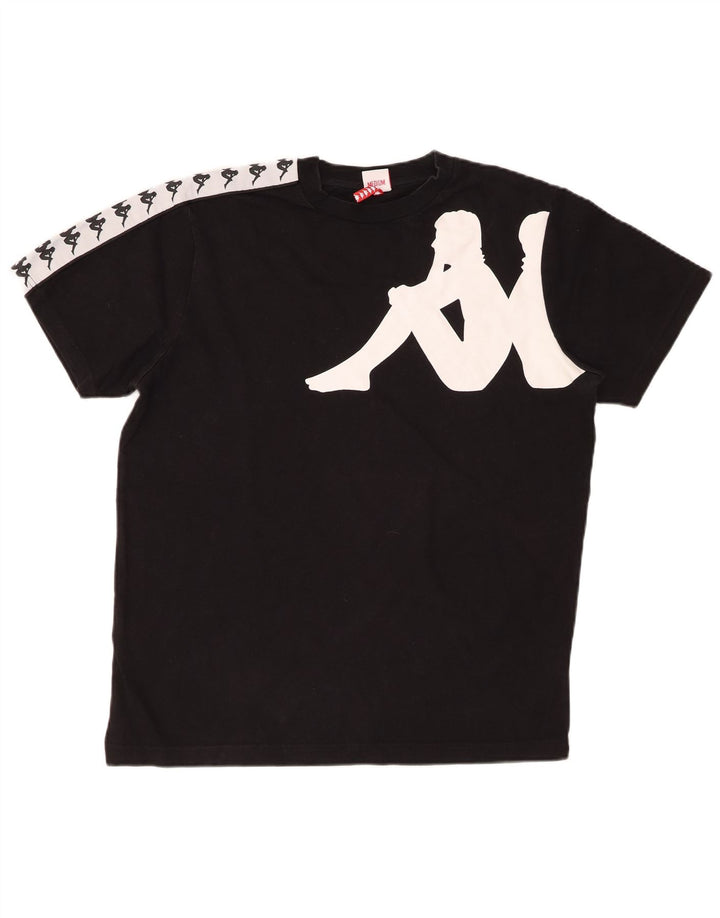 KAPPA Hombre Camiseta Gráfica Top Medium Negro Colorblock Algodón
