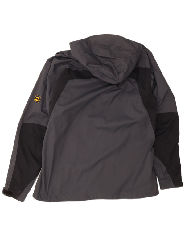 Jack Wolfskin Chaqueta impermeable con capucha para hombre UK 44 XL Gris Colorblock Poliamida