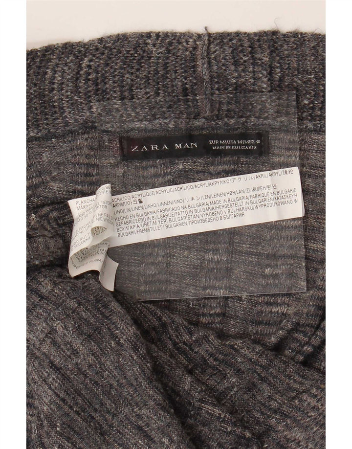 Zara Hombre Jersey Cárdigan Abierto Acrílico Moteado Gris Medio