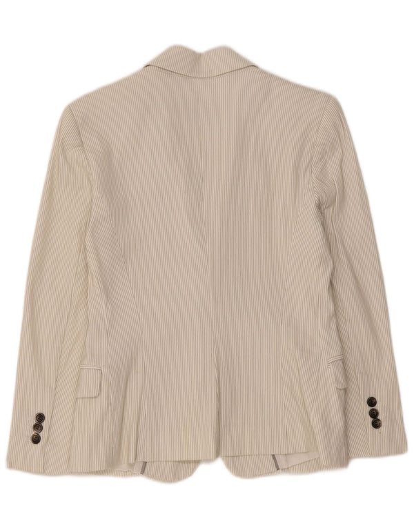 Zara Chaqueta Blazer De 1 Botón para Mujer Reino Unido 44 Grande Algodón A Rayas Blanco Roto
