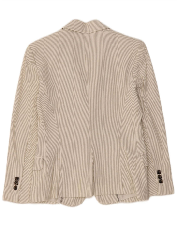Zara Chaqueta Blazer De 1 Botón para Mujer Reino Unido 44 Grande Algodón A Rayas Blanco Roto