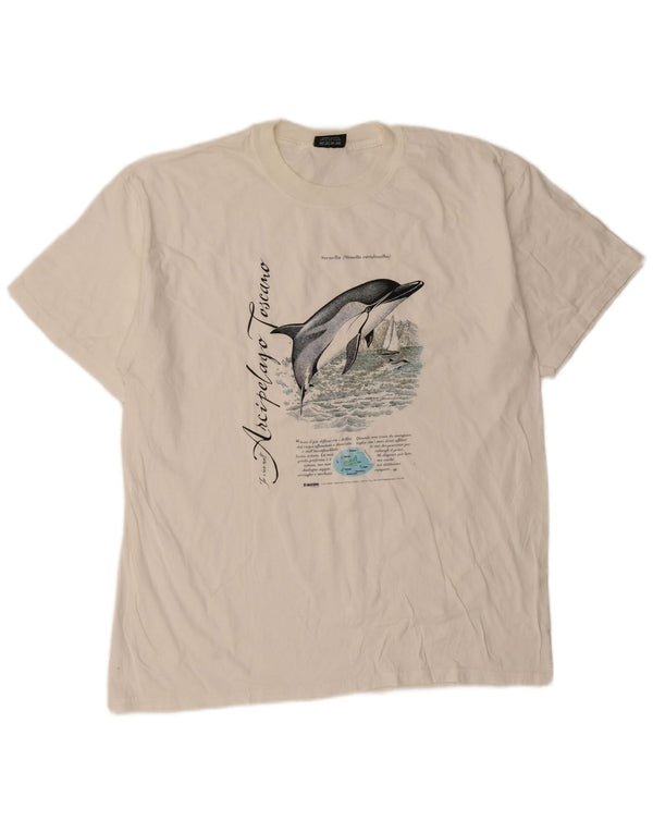 Vintage hombres camiseta gráfica Top XL algodón blanco