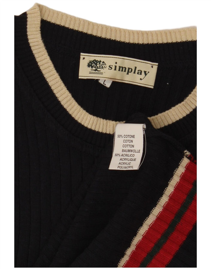 Vintage mujer chaleco camiseta sin mangas Reino Unido 14 algodón de rayas negras grandes