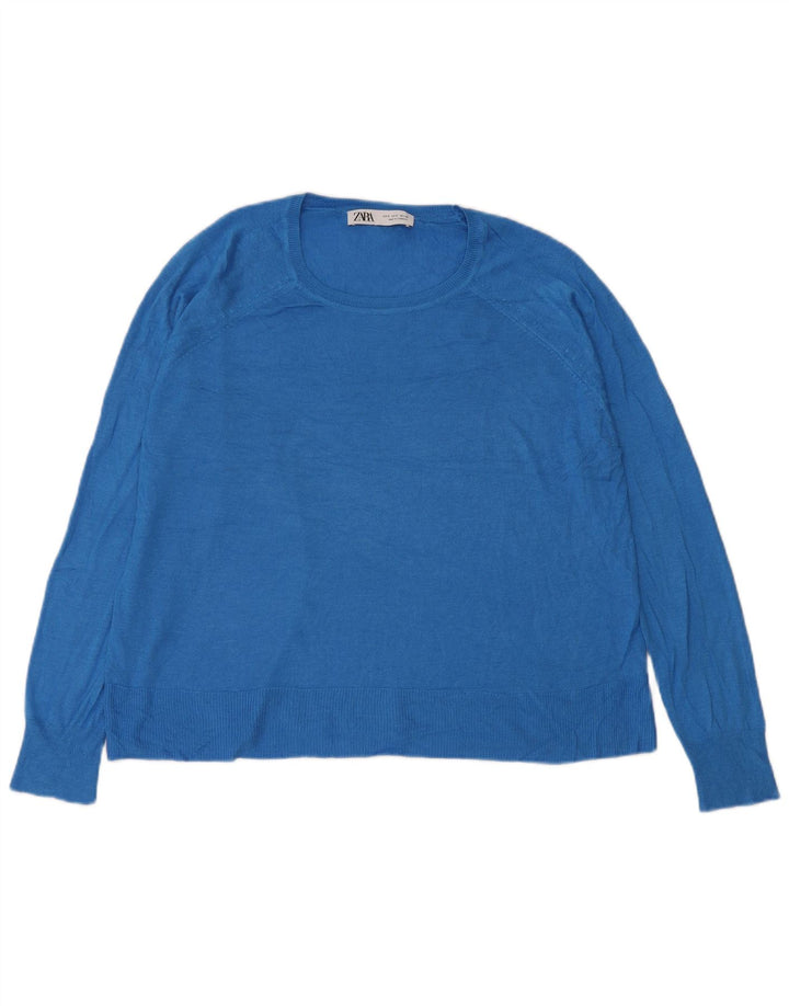 Zara - Jersey extragrande con cuello barco para mujer, talla 40, color azul pequeño