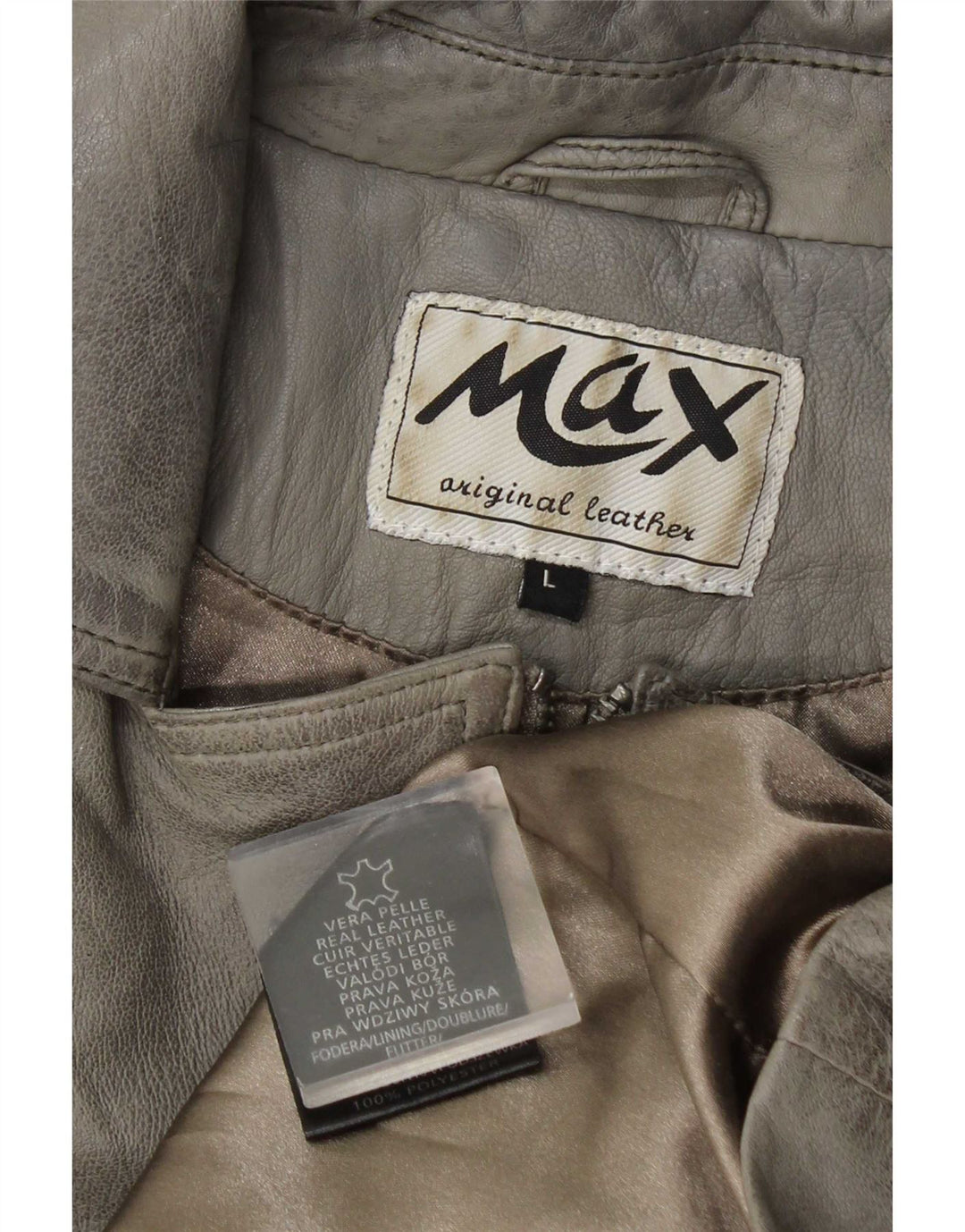 Chaqueta motera de cuero para mujer Max UK 44 Cuero gris grande