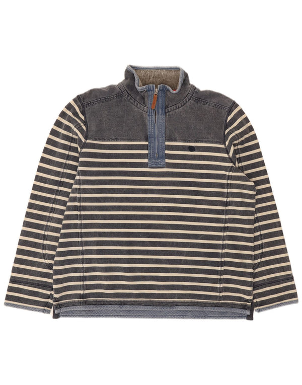 Sudadera con capucha y cuello con cremallera para hombre Fat Face Jersey XL Azul marino de algodón a rayas
