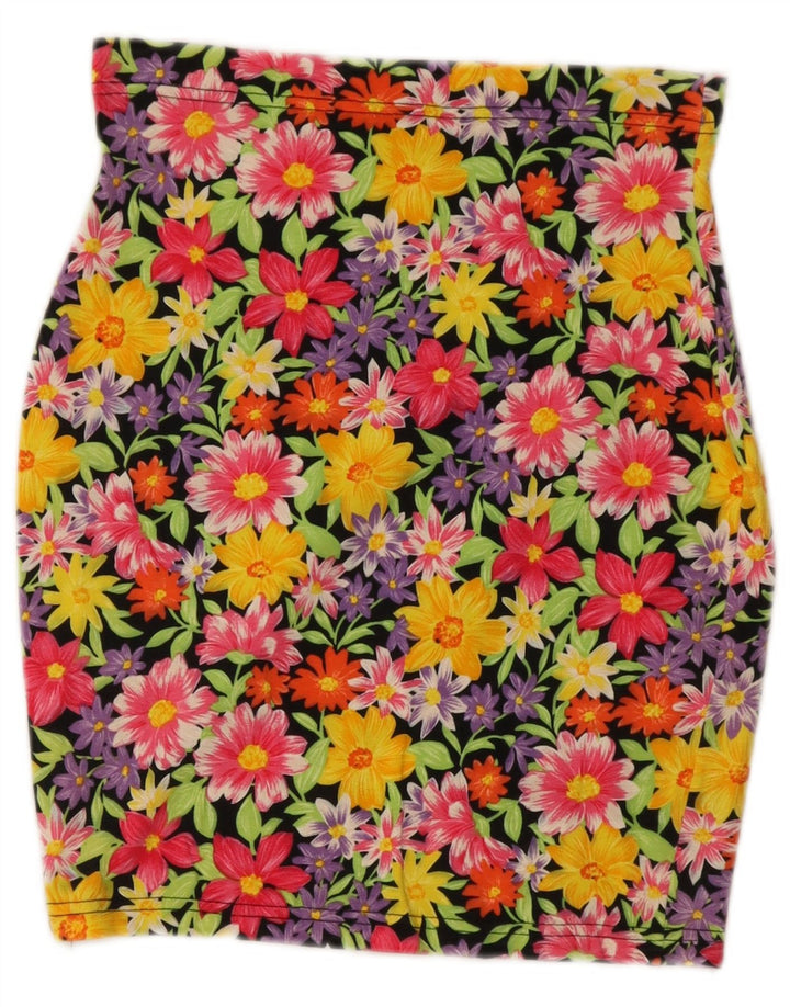 Vintage mujer lápiz falda W28 medio multicolor floral