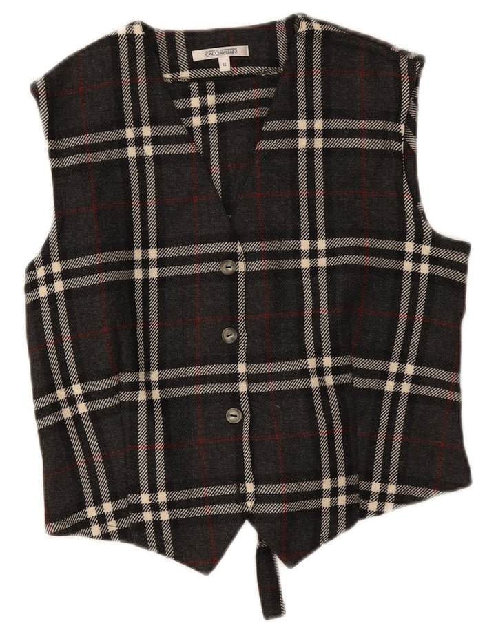 Chaleco vintage para mujer IT 42 Lana a cuadros gris medio