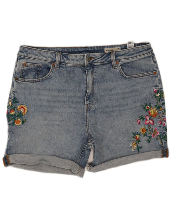 Marks & Spencer Pantalones cortos vaqueros estilo novio para mujer UK 46 Large W35 Blue Floral