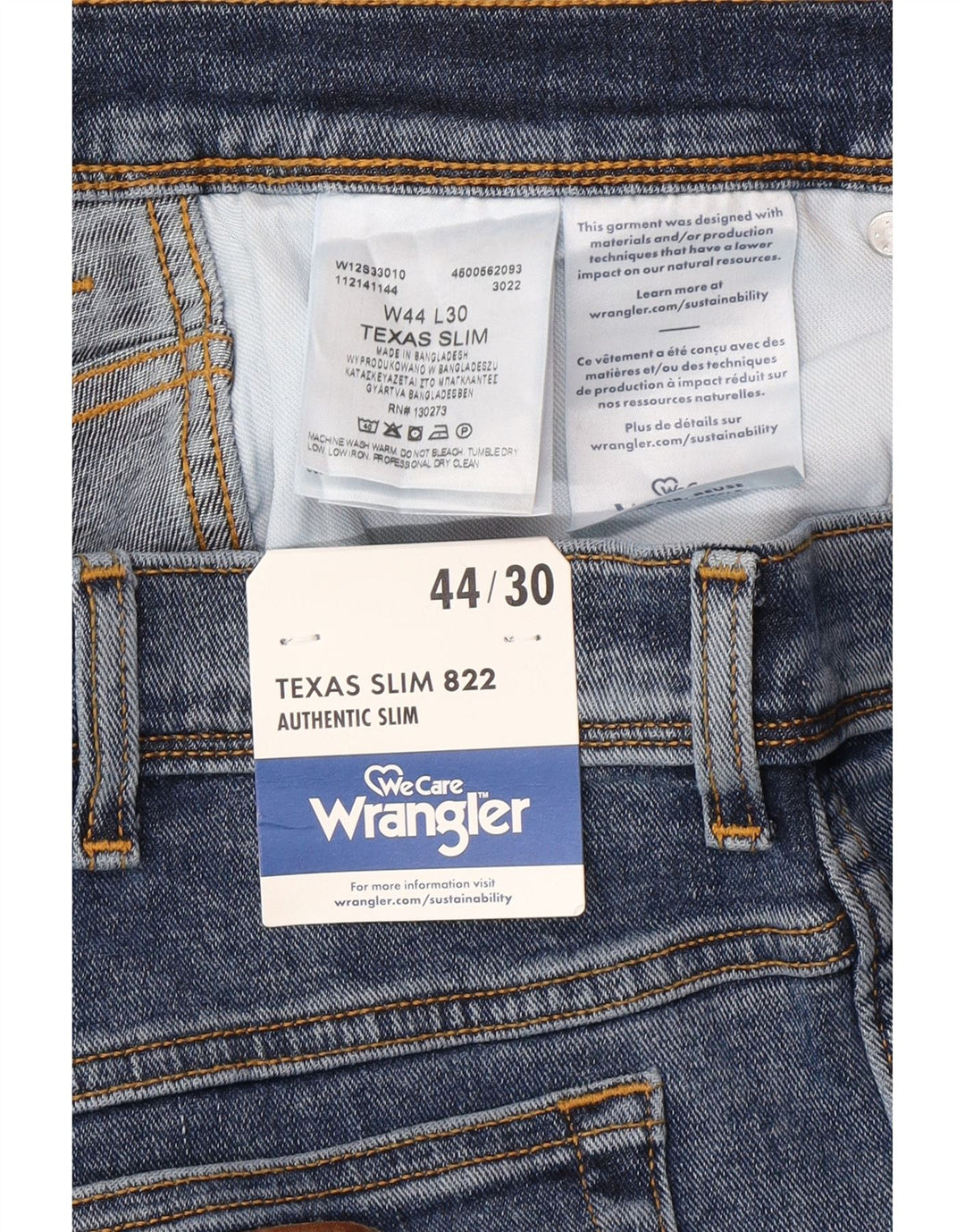 WRANGLER Vaqueros ajustados Texas para hombre W44 L30 Algodón azul