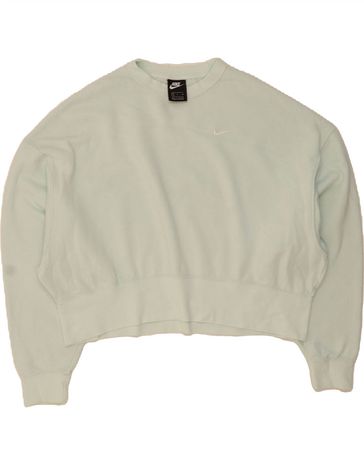 NIKE Womens Oversized Crop Sweatshirt Jumper UK 10 Small Turquoise Cotton Vintage Nike and Second-Hand Nike from Messina Hembry 