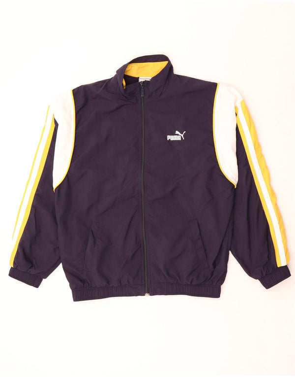 Puma Chaqueta de chándal holgada para hombre, talla pequeña, nailon color block en azul marino