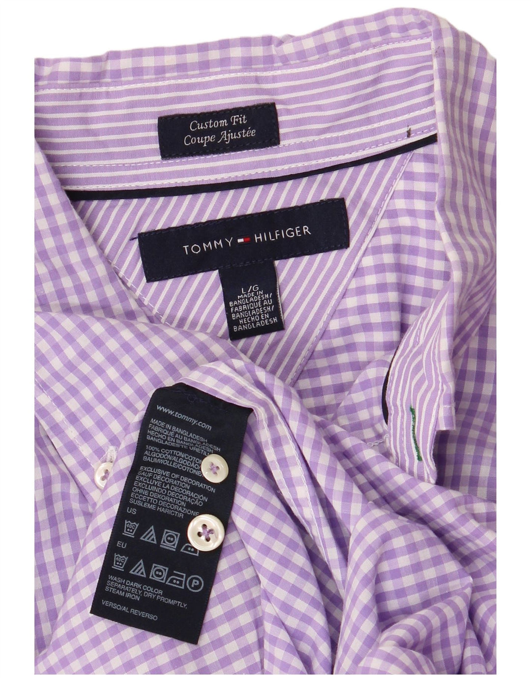 Camisa Tommy Hilfiger de corte personalizado para hombre de algodón a cuadros morado grande