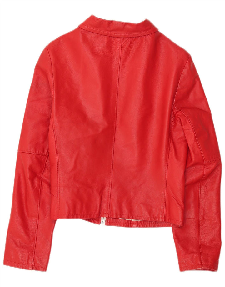 Please Chaqueta de cuero corta para mujer UK 44 Large Red