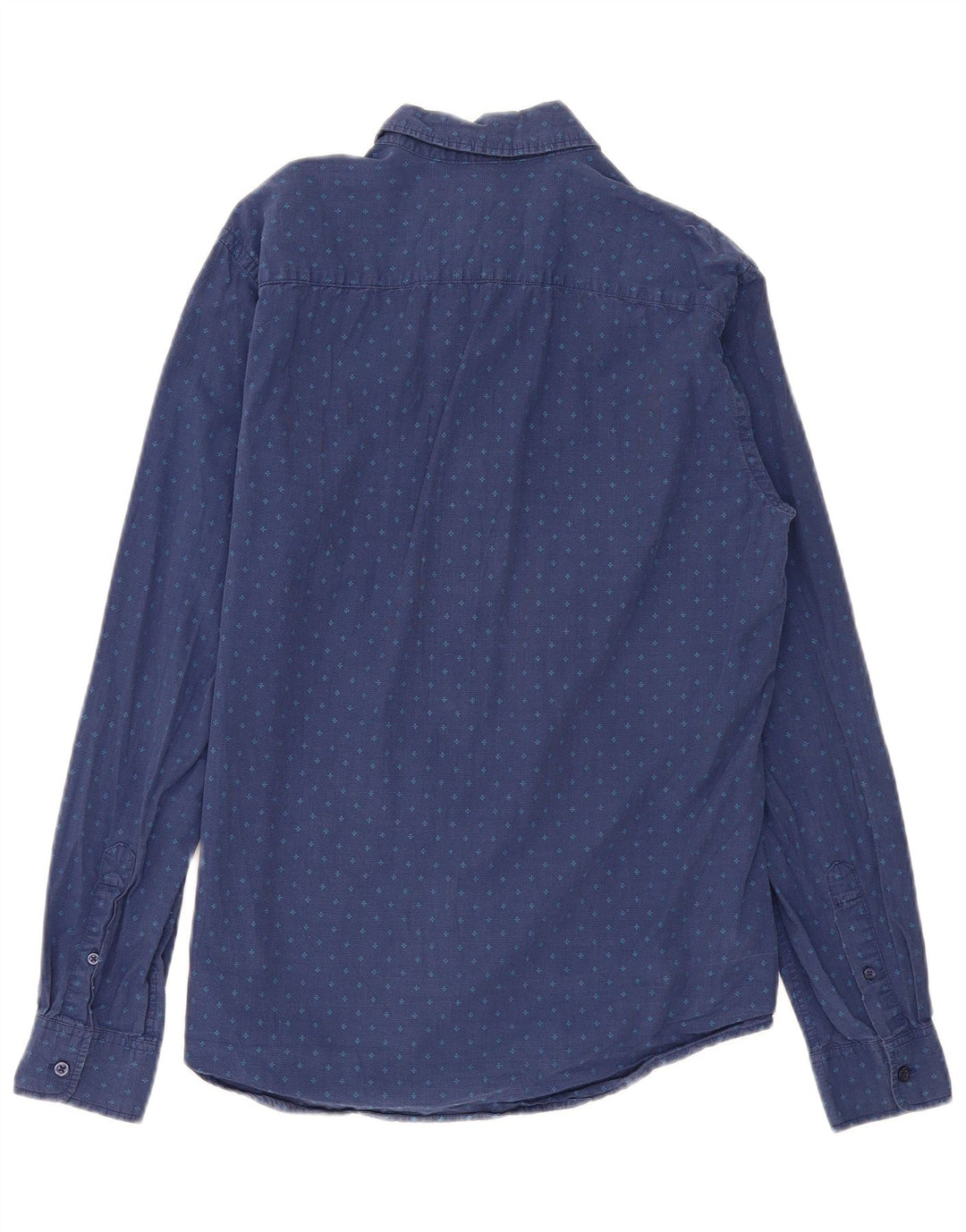 BENETTON Camisa de hombre grande de algodón con lunares azul marino