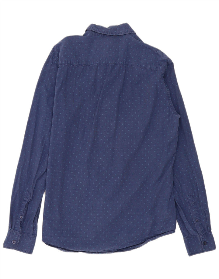 BENETTON Camisa de hombre grande de algodón con lunares azul marino