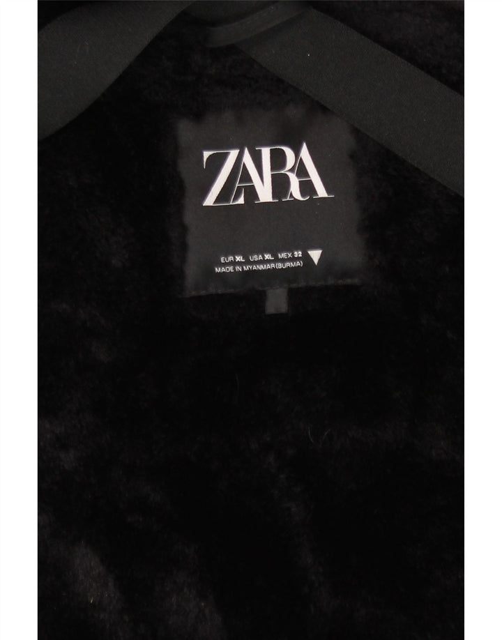 Zara Mujer Parka Con Capucha ES 40 XL Poliéster Negro
