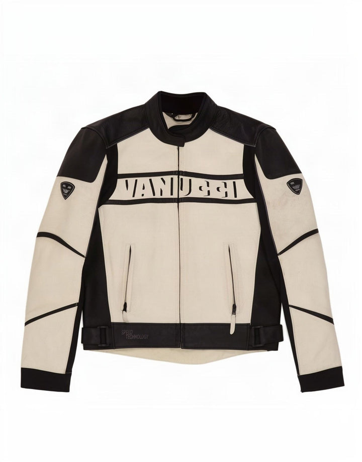 Vanucci Chaqueta de corredor de cuero con estampado gráfico para hombre EU 48 Small White Colourblock
