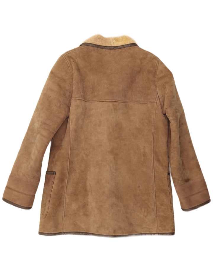 Vintage mujer shearling abrigo Reino Unido 16 grande beige