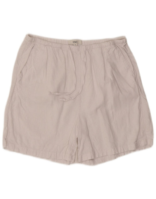 Marks & Spencer Pantalones cortos chinos de cintura alta para mujer UK 40 Large W32 White Linen
