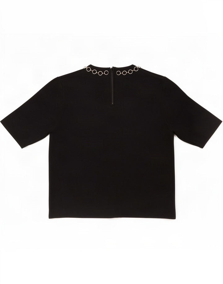 Zara Mujer Crop Blusa Top UK 10 Small Viscosa Negra