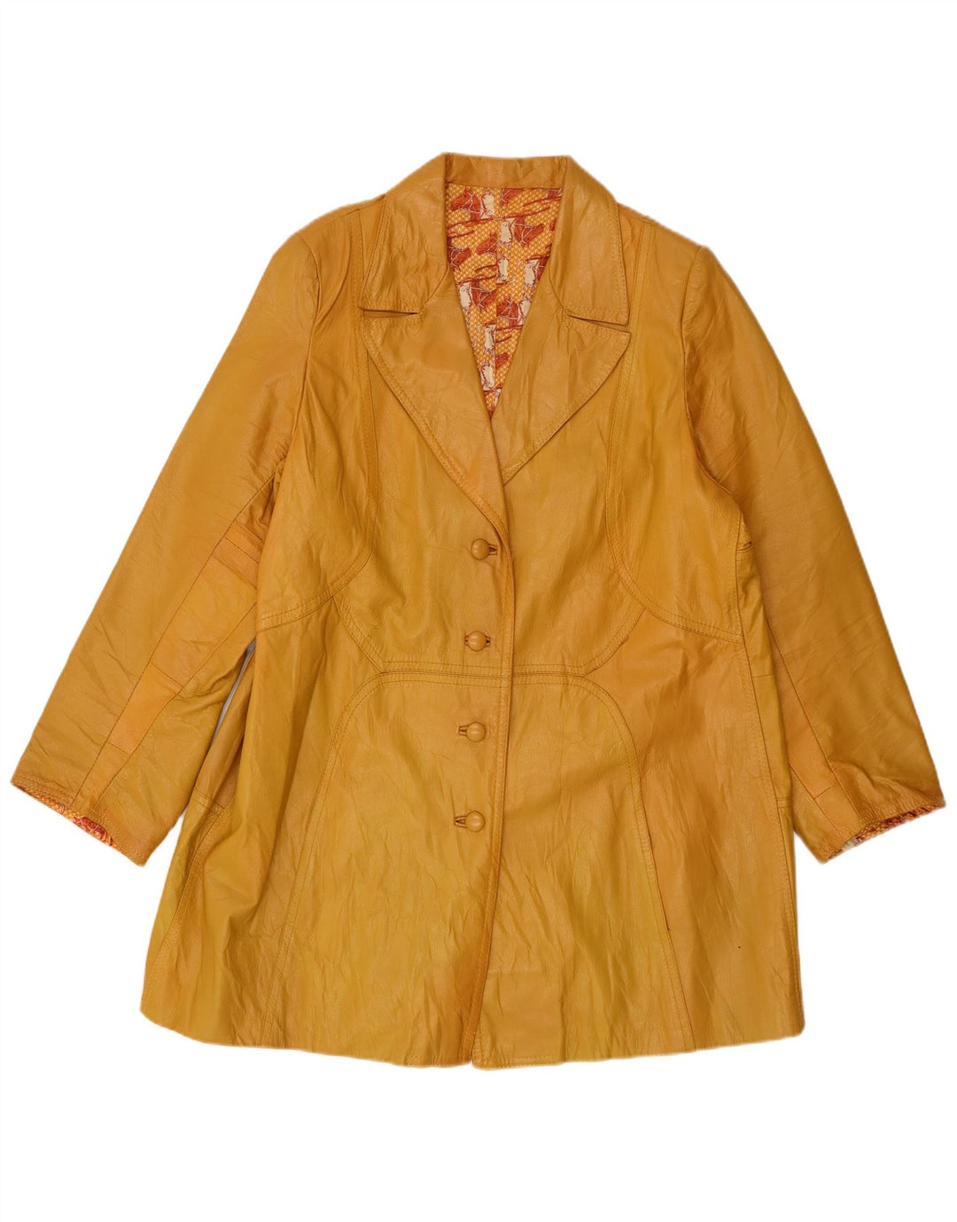 Vintage mujer cuero abrigo Reino Unido 14 grande amarillo