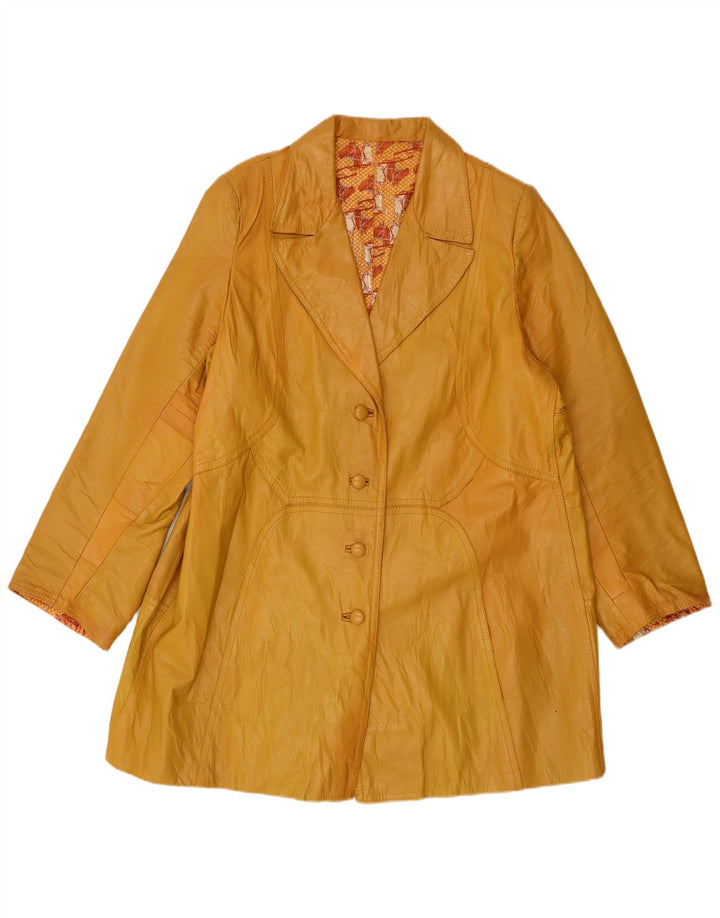 Vintage mujer cuero abrigo Reino Unido 14 grande amarillo