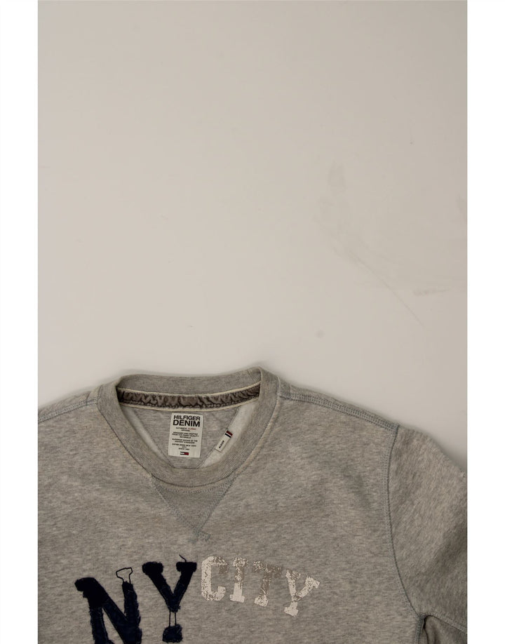 TOMMY HILFIGER Mens Graphic Sweatshirt Jumper Medium Grey Cotton Vintage Tommy Hilfiger and Second-Hand Tommy Hilfiger from Messina Hembry 