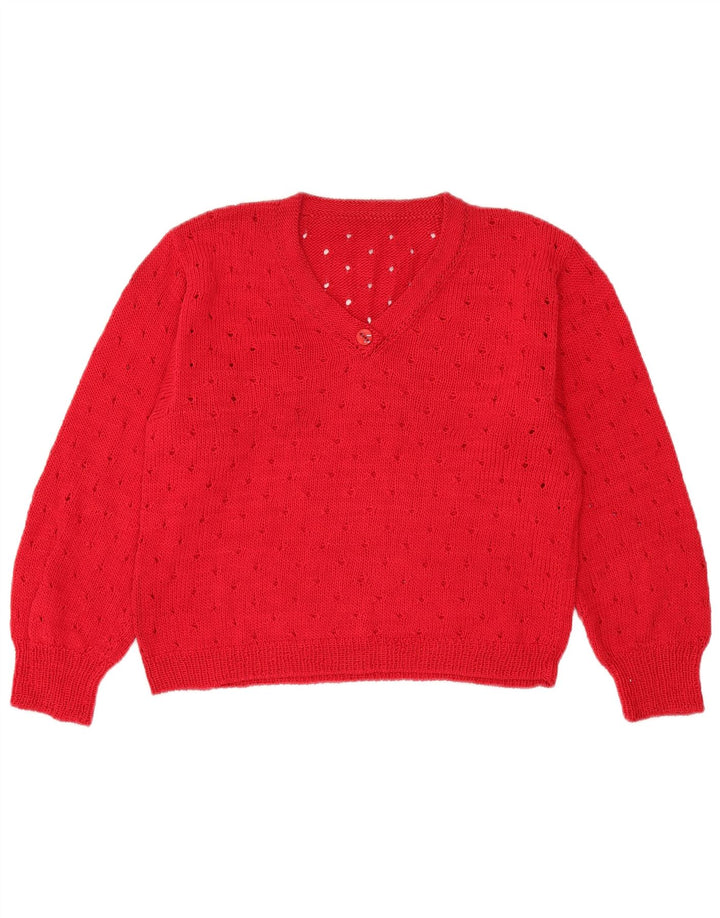 Vintage mujer crop V-cuello jumper suéter Reino Unido 12 rojo medio