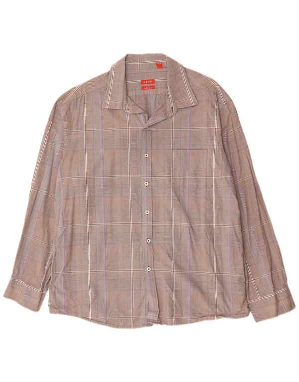 IZOD Camisa ajustada para hombre 2XL Algodón a cuadros gris