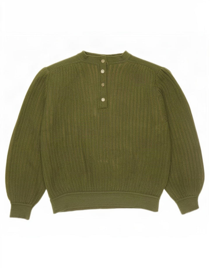 Mariedda Suéter tipo jersey con cuello y botones para mujer UK 46 Large Green Wool