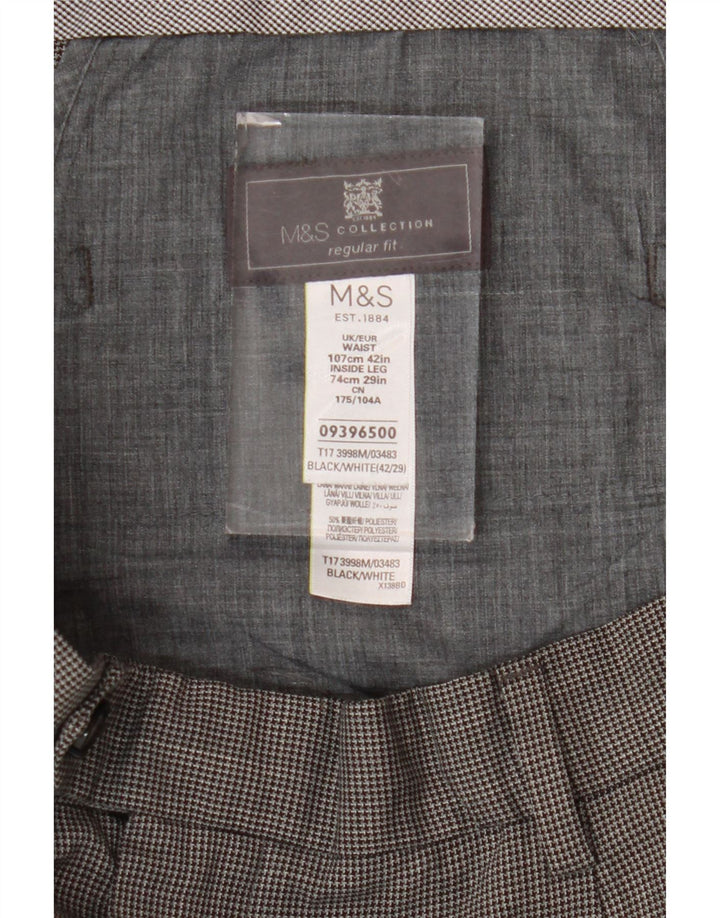 Marks & Spencer Pantalón de traje de corte regular para hombre W42 L29 Pata de gallo negra
