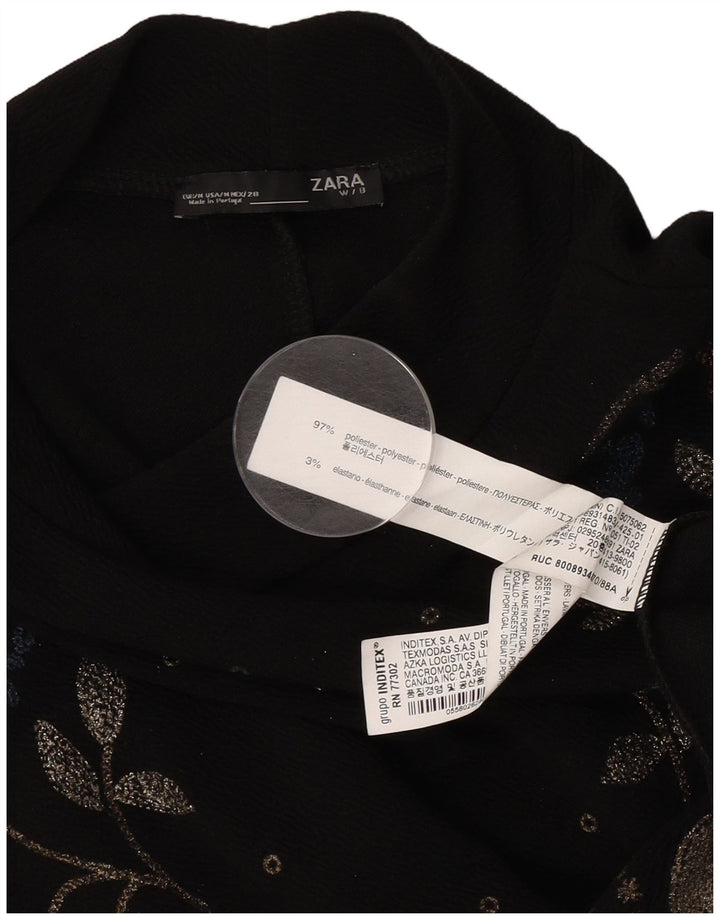 Zara Vestido recto de manga larga para mujer UK 44 Poliéster floral negro mediano