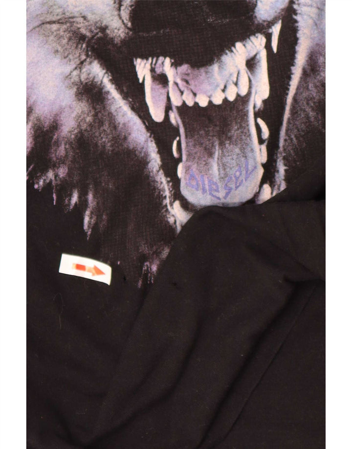 Diesel Hombre Camiseta Gráfica Top Medio Algodón Negro