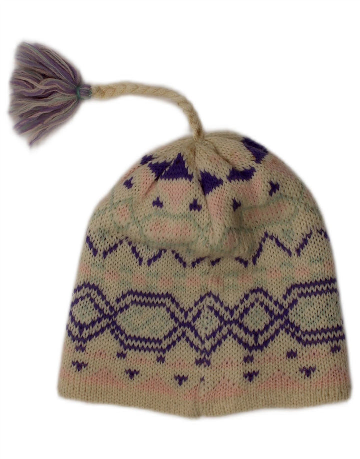 Vintage mujer gorro sombrero un tamaño de lana blanca Fair Isle