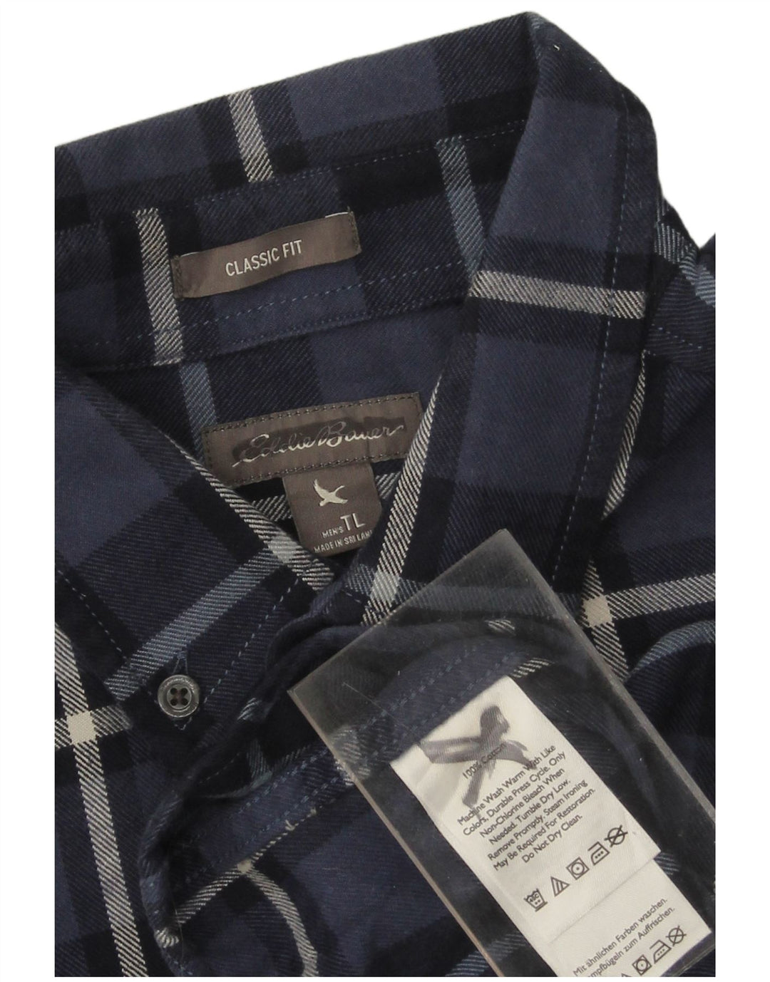 EDDIE BAUER Camisa de franela de corte clásico para hombre Algodón a cuadros azul marino grande