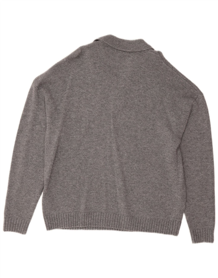 Jersey Reiss para hombre con cuello tipo polo de lana moteada gris grande
