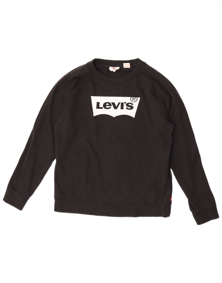 Levi's Sudadera de gran tamaño con gráfico para mujer, talla 10, algodón negro pequeño