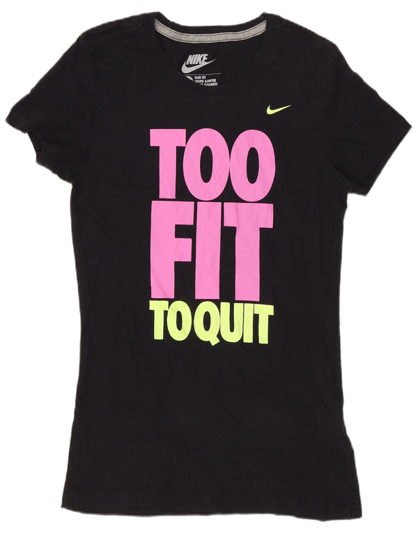 Nike Camiseta Slim Fit Graphic para Mujer UK 10 Small Black Cotton