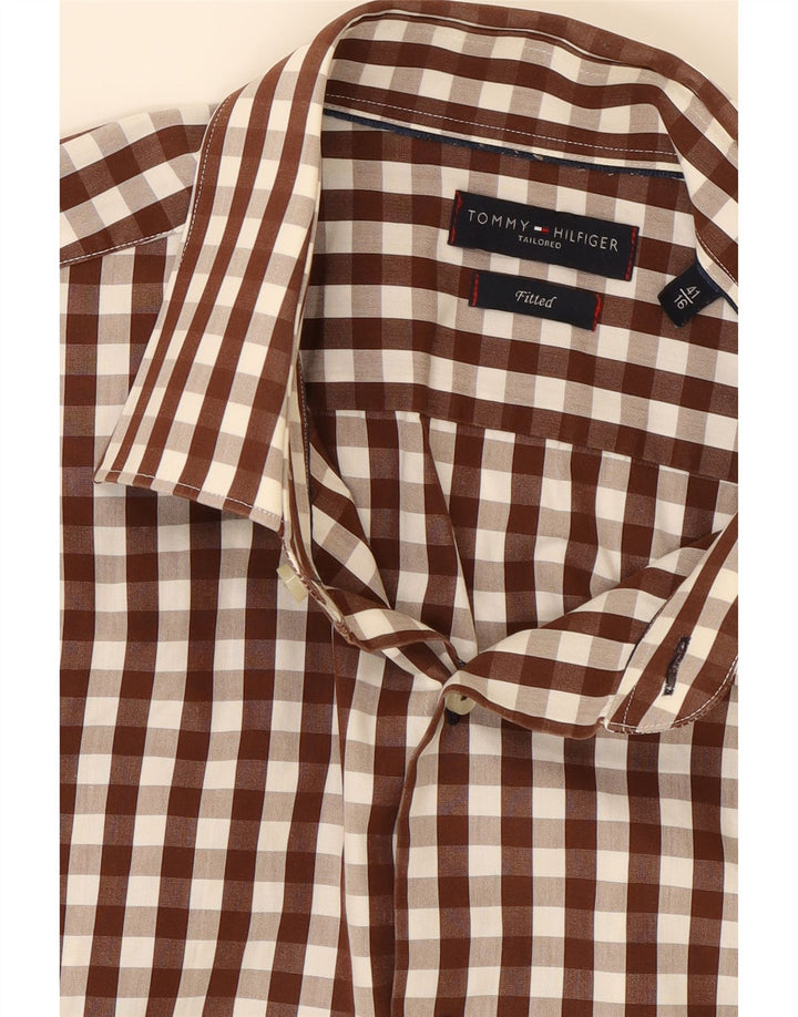 TOMMY HILFIGER Mens Fitted Shirt Size 41 16 Large Brown Gingham Cotton Vintage Tommy Hilfiger and Second-Hand Tommy Hilfiger from Messina Hembry 