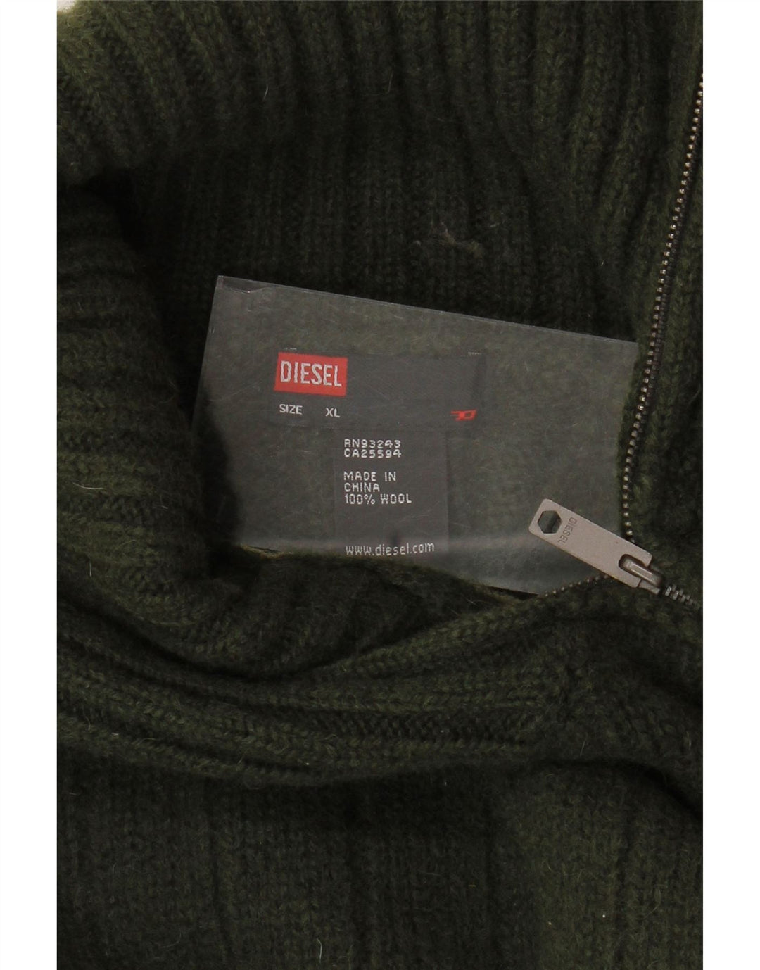 DIESEL Jersey con cuello y cremallera para mujer UK 40 XL Lana caqui