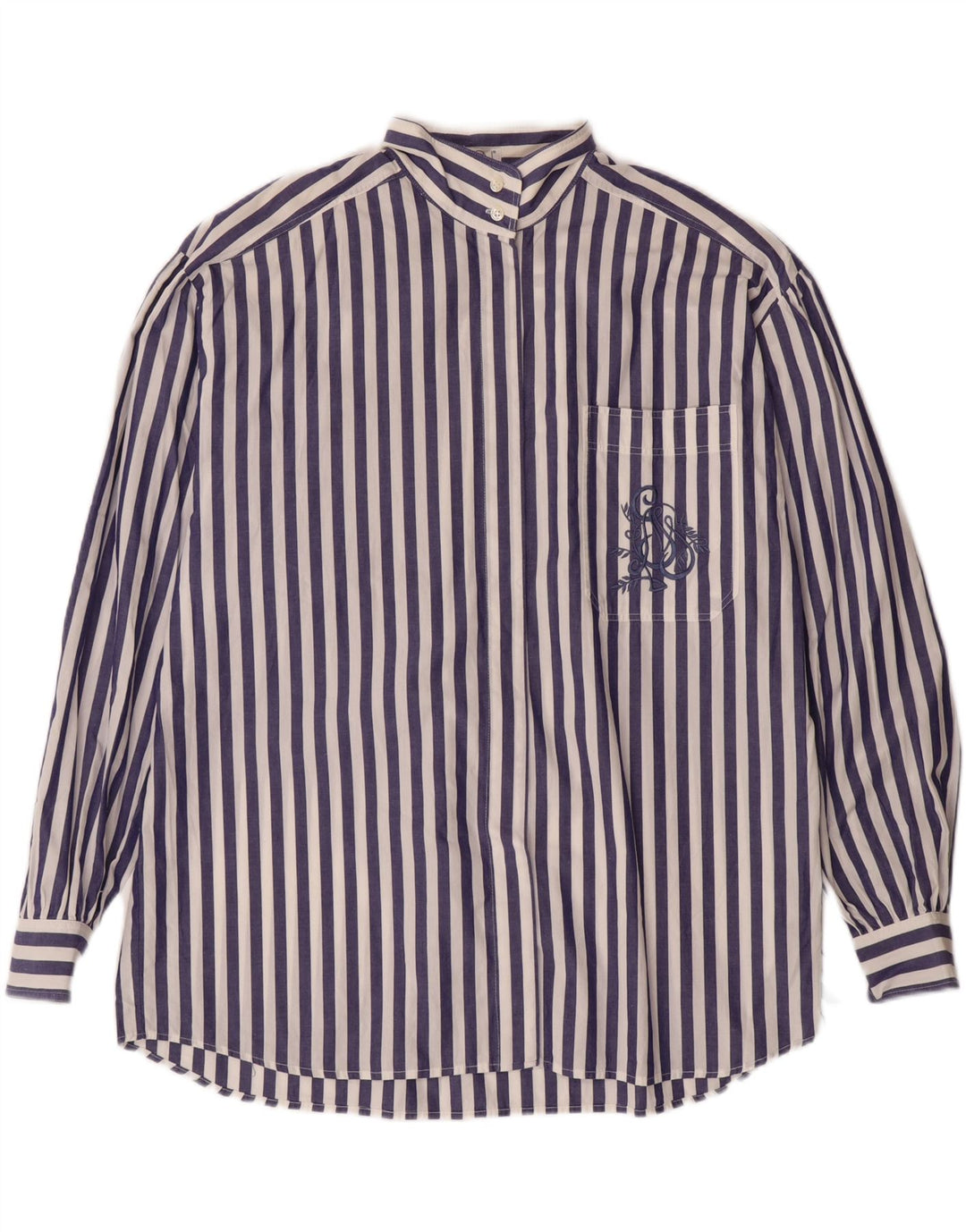 FLOU Womens Shirt IT 46 Large Blue Striped Cotton Vintage Flou and Second-Hand Flou from Messina Hembry 