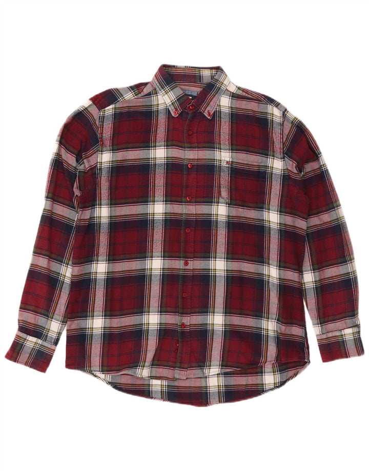 COMMANDER Camisa de franela para hombre talla 41/42 grande algodón a cuadros burdeos