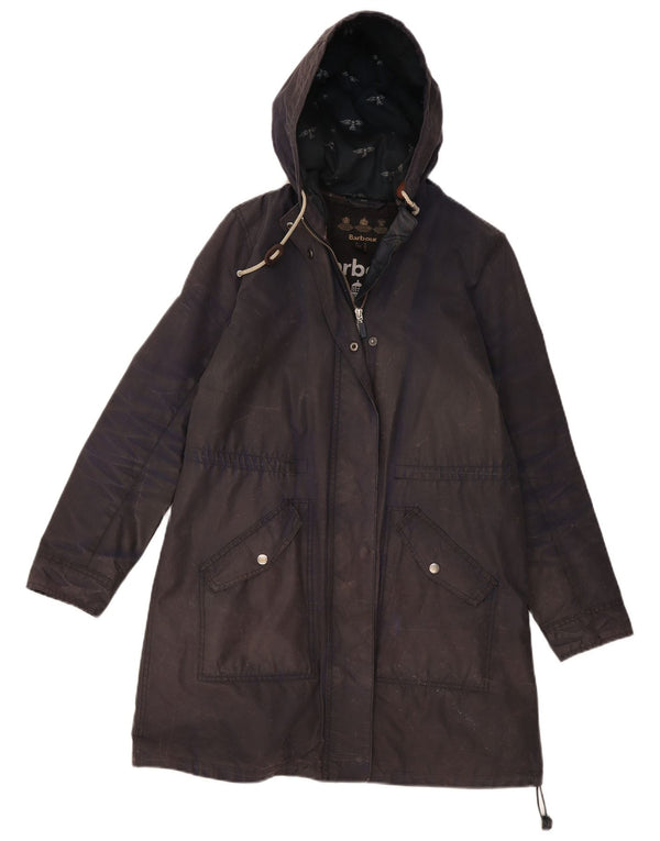 Barbour Chaqueta Parka Encerada Con Capucha Para Mujer UK 12 Medium Azul Marino