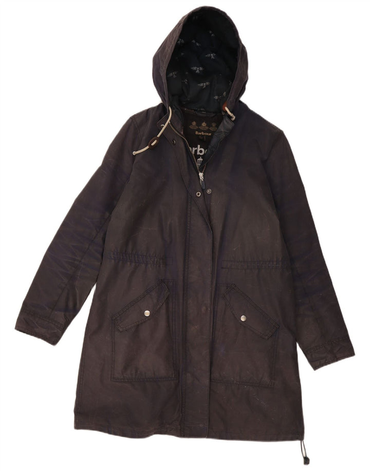 Barbour Chaqueta Parka Encerada Con Capucha Para Mujer UK 12 Medium Azul Marino
