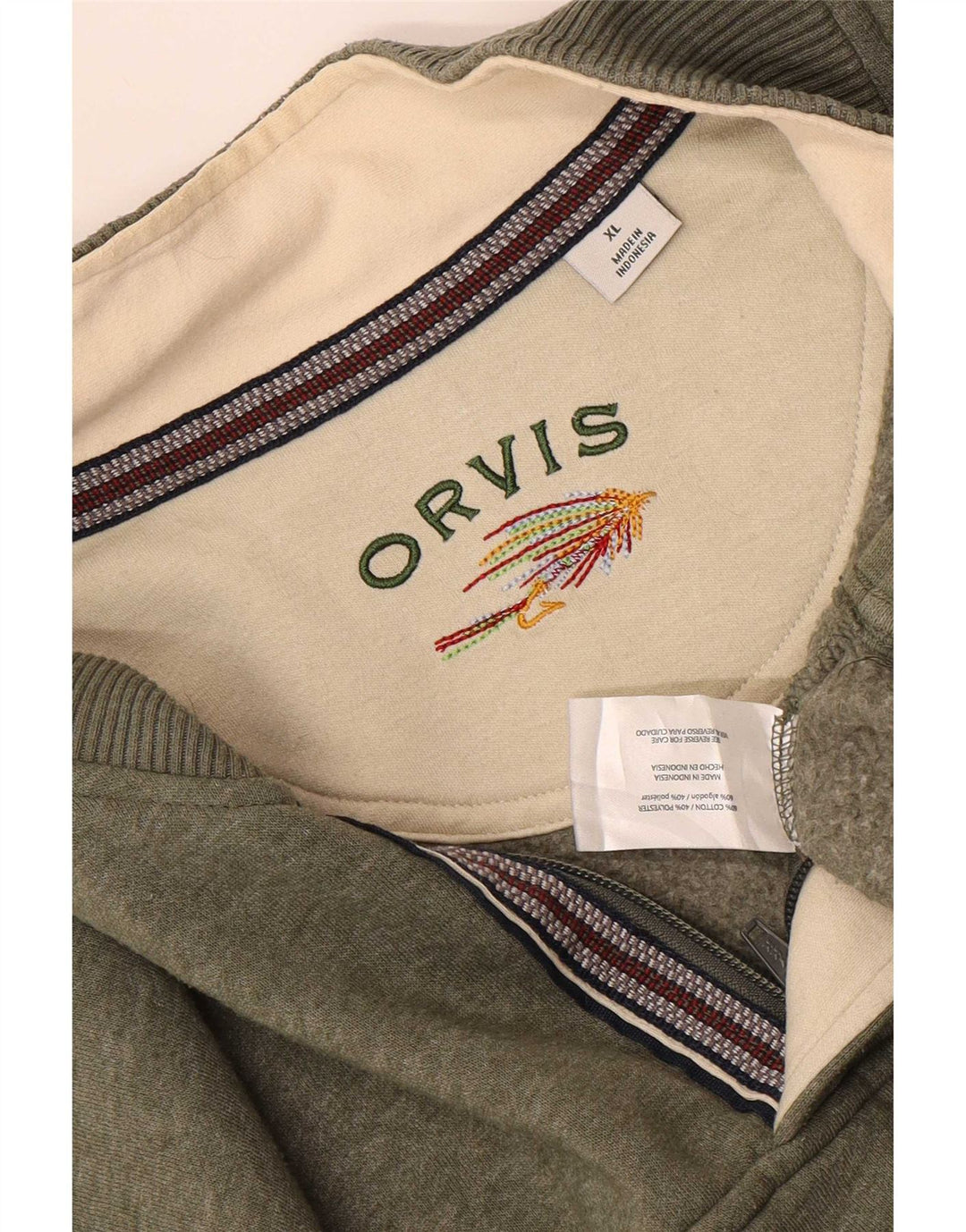 Orvis Hombre Cremallera Cuello Sudadera Jumper XL Caqui Algodón
