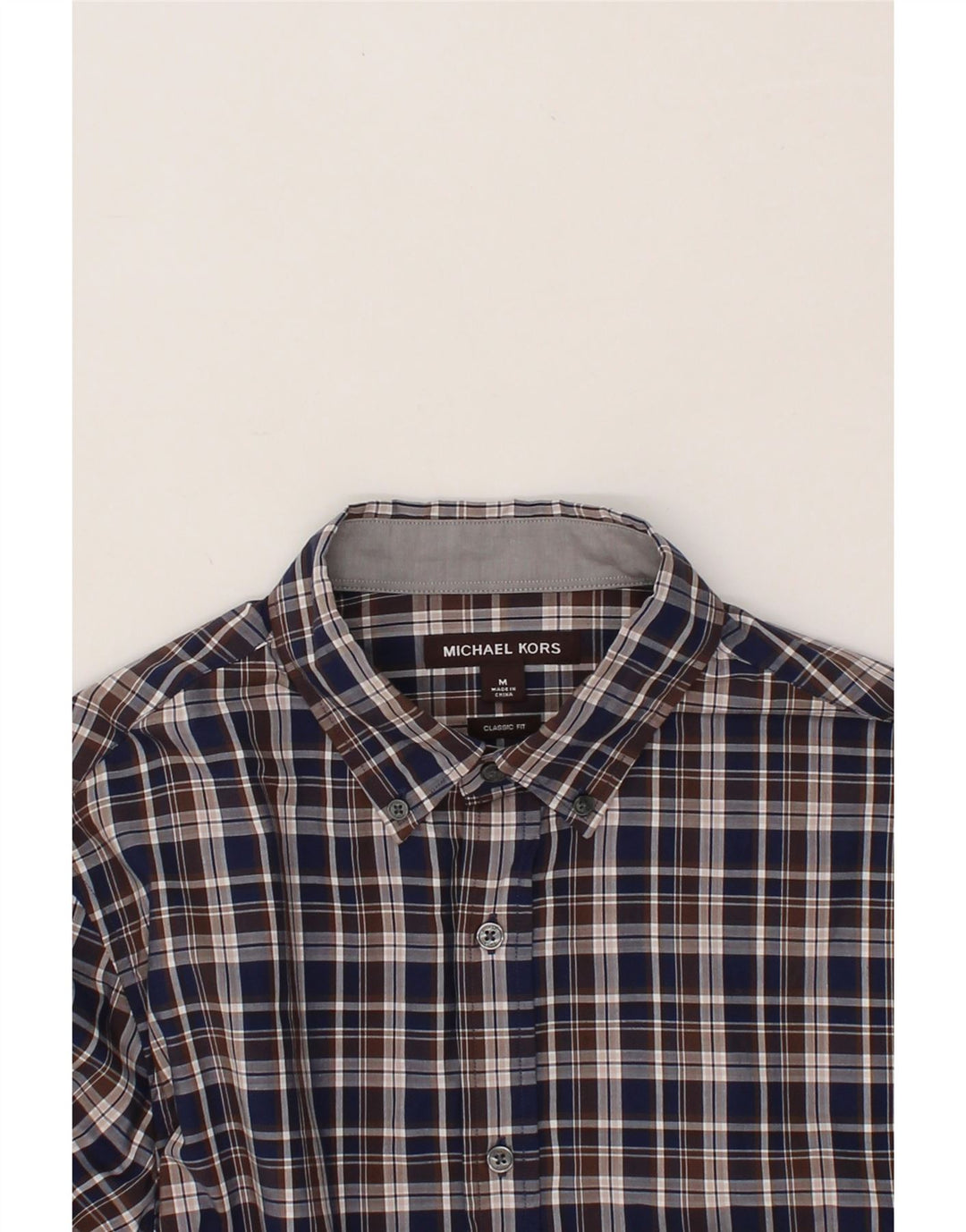 MICHAEL KORS Mens Classic Fit Shirt Medium Navy Blue Check Cotton Vintage Michael Kors and Second-Hand Michael Kors from Messina Hembry 